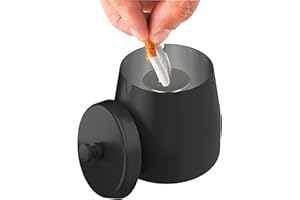 AwmnSrman Aschenbecher Mit Deckel für Draussen - Schwarz Edelstahl Windproof Abnehmbarer für Einfache Reinigung - Rutschfester Esstisch Φ9 x H9 cm