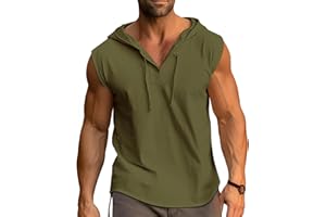 Cooleep Debardeur Homme Coton Musculation Tank Top Sport Tee Shirt sans Manche Débardeur à Capuche Fitness M-3XL