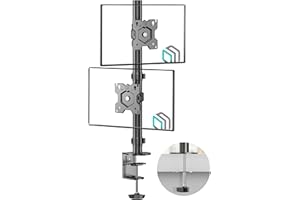 ONKRON Double Support Ecran Vertical pour 13" - 34" Ecran, Pied Ecran PC Double de 8 kg Chacun - Bras Ecran PC 2 Ecran VESA 75x75 & 100x100/Pied Double Ecran Inclinable Pivotant Rotatif D208E-B Noir