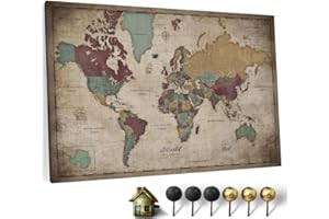 CANVASCALE Canvas World Map with Cork Pin Board - English Lettering - Decorative Wall Decoration for All Rooms - Canvas Pictures with World Map Motif (90x60 cm, Pattern 12)