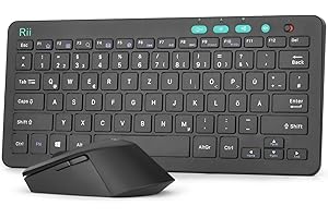 Rii Tastatur Maus Set Kabellos, 2.4G Kabellose Kompakte Tastatur mit Funkmaus für Laptop, PC und Smart TV, Deutsches QWERTZ Layout, Schwarz