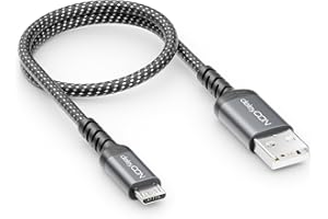 deleyCON 0,30m Cable Micro USB Corto Cable de Carga y Datos Cargar y Sincronizar USB-A a Micro USB Adaptador - Móvil Smartphone Tablet Cámara Mando PS4 etc.