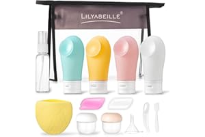 Flacon Voyage Avion, 14 Pièces Bouteille de Voyage Silicone, Contenant Voyage, Kit Voyage Avion 89ml, Ensemble de Voyage Portable, Accessoire Voyage pour Shampoing/Gel Douche/Liquides