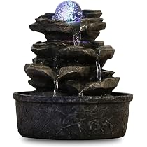 Fontaine D'Intérieur Feng Shui Avec Boule Cristal LED - Décoration Bureau Cascade Eau - 30x18x26cm