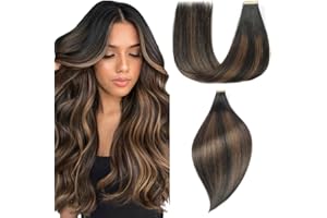 EINbeauty Extensiones de pelo humano, 20 unidades, 35 cm, 40 g, color negro natural con cinta marrón claro, extensiones invisibles para mujeres