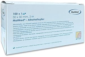 ‎SAXOMED Alkohol Pads Alkoholtupfer 100 Stück - 30mm x 30mm einzeln verpackt - Alkoholpads einzeln verpackt - Ideal für die Hautreinigung