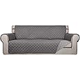 PureFit Reversible Water Resistant Washable Checkered fabric, microfiber Quilted Sofa/Couch Cover, Slipcover with Anti-Slip Foam and Elastic Straps for Kids, Pets ( Gray/Light Gray , Large )