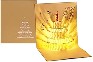 Homcoice Tarjeta Cumpleaños Musical 3D Pop Up con sobre, Tarjeta Felicitación con Música FELIZ CUMPLEAÑOS, Luz LED, Estéreo Postales de Pastel de Cumpleaños