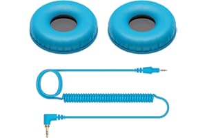 Pioneer DJ HC-CP08-L nauszniki i spiralny kabel do słuchawek Pioneer DJ HDJ-CUE1 (niebieski)