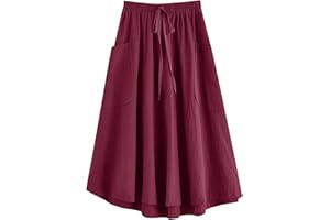 TIMEMEAN Femmes Taille Haute Plissée A-Ligne Jupe Mi-Longue Décontractée élastique Couleur Unie Jupes De FêTe De Plage avec Poches