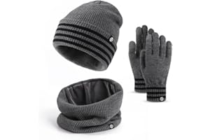 Baynetin 3-in-1 Winter Beanie Hat Scarf Gloves Set|Ultra-Warm Knit Beanie with Cuffed Design + Fleece Scarf + Touchscreen Gloves|Elastic Thermal Set Windproof Cold Weather Accessories
