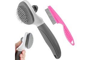 Cat Brush for Shedding and Grooming, Pet Self Cleaning Slicker Brush with Cat Hair Comb by ZITSMS(Grey)