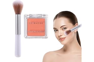 RAKIUTY Blushing Rouge Puder,Mattes Gesichts-Rouge,Schimmernder Rouge Langanhaltend,Puder-Rouge,Make-up-Puder-Rouge,Nicht Fettiger Puderblusher und Puderblusher Pinsel(#04 Creme orange)