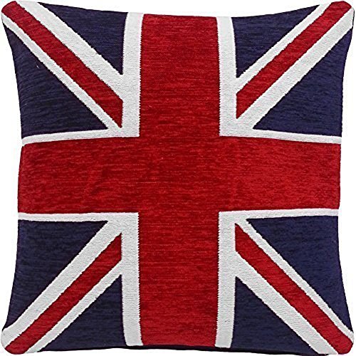 GEFÜLLT MIT UNION JACK UND AMERIKANISCHE FLAGGE, CHENILLE, 45.72 CM KISSEN, ROT/WEISS/BLAU - 2