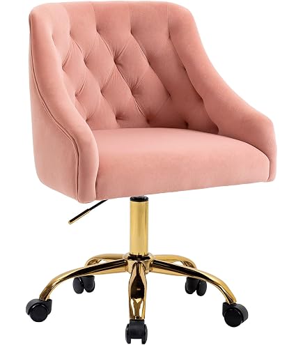 Chaise Bureau Velours HULALA - Dossier Bas Pivotante - Réglable Hauteur - Style Rétro Moderne - Beige