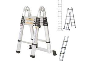 HUINI 3,8m (1.9+1.9) Mehrzweckleiter Schiebeleitern Teleskopleiter Hochwertiges Aluminium Ausziehbare Klappleiter Anti-Rutsch für Hochklettern/Büro/Loft Haushaltsleiter 150kg Belastbarkeit
