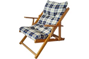 Totò Piccinni Poltrona Sedia Sdraio Harmony Relax in Legno Pieghevole 3 Posizioni (Blu Scacchi)