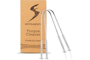 SS INSTRUMENTX Skrobak do języka z etui podróżnym, ze stali nierdzewnej, elastyczne środki do czyszczenia języka w kształcie litery U, do świeżego oddechu i higieny jamy ustnej, skrobaczki do języka