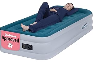 airzzZ Slumber Plus Air Bed - Single High Raise Flocked Non Slip Mattress - Inbuilt Electric Pump - Quick Self Inflation & Deflation - Camping,Hiking, Caravan, Guest Bed - Comes With Carry Bag