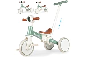 Bautia 5 in 1 Kids Tricycles for 1-4 Year Old, Toddler Balance Bike for Boys Girls Gift Present, Baby Trike with Parent Handle and Removable Pedals for 12 Months+ (No Parent Steering Version)