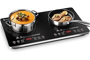 AMZCHEF Plaque Induction 2 Feux, Plaque Induction Portable 2 Feux 3500W avec Commandes Indépendantes, 20 Niveaux de Température, Plusieurs Réglages de Puissance, IGBT Amélioré, Minuterie 4 Heures