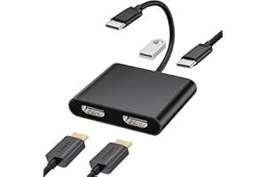 HXWLO USB C to HDMI Adapter - 4 in 1 HDMI Splitter for Dual Monitors 4K, USB 3.0, PD 100W, Dual HDMI Adapter for 2 Monitors, MacBook Pro/Air, iPad, Surface, Dell, Lenovo (Black)