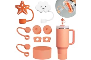 FOSFUKEER Stanley Cup, set di accessori contiene 6 tappi in silicone a prova di perdite, 2 coperchi in paglia, 1 custodia in silicone per Stanley Cup da 1,2 l e 850 ml, coppe non incluse (nettarina)