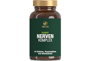 ‎VITACTIV NATURAL NUTRITION VITACTIV Nerven Komplex - Johanniskraut Baldrian Passionsblume Kapseln Hochdosiert, ohne chemische Stimmungsaufheller - Vitamine B1 & B3 für Psyche & Nervensystem - Vegan, Laborgeprüft - 120 Stück