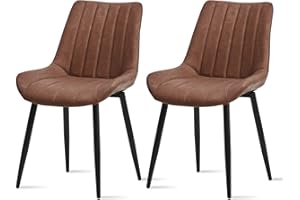 OFCASA Dining Chairs Set of 2 Brown Faux Leather Kitchen Chairs with Backrest and Metal Legs Thick Padded Upholstered Lounge Leisure Chairs for Home Bedroom Living Waiting Reception Room