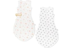 Taricor Saco de Dormir Bebe, 100% Algodón 0.5 TOG Saco de Dormir Verano sin Mangas, Saco de Dormir de Tamaño Ajustable para Bebé Niños Niñas de 18 a 36 Meses (85cm-100cm, 2PCS)