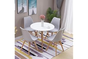 HomJoy Modern Design Dining Table and Chair Set, Grey Retro Lounge Chairs and 80cm Round Table (Grey * 4 + 80cm Table)