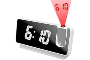 DAWRIS Budzik z projektorem, cyfrowy budzik z projekcją 180°, przenośny budzik cyfrowy z dużym wyświetlaczem LED 7,3 cala, USB, cyfrowy budzik, wskaźnik temperatury, budzik z projekcją sufitową