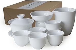 YXHUPOT Gaiwan filiżanka do herbaty chiński zestaw do herbaty Gongfu wysoka biała porcelanowa filiżanka do herbaty ceramiczne pudełko prezentowe (kubek Jiangjun)