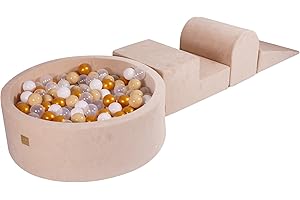 MEOWBABY Aire De Jeux avec Piscine à Balles pour Enfants - Blocs d'escalade en Mousse avec 200 Balles, Velvet, Écru: Or/Beige/Blanc/Transparent