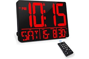 XREXS Digital Wall Clock with Remote Control, 13 Inch Auto Dimming LED Digital Clock, Large Display Timer, Digital Alarm Clock with 2 Alarm, 25 Ringtones, for Home Gym Office and Classroom
