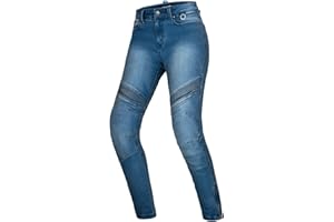 SHIMA JESS Dżinsy motocyklowe dla kobiet, oddychające, elastyczne, o regularnym kroju z warstwą kevlaru, wąski krój, ochraniacze na kolana i biodra CE (niebieskie, 24)