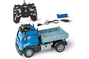 Carson 1:50 Camión volquete Nano City 2.4 GHz – Coche teledirigido, vehículo RC, 40 min de Tiempo de Juego, Juguete para niños, vehículo de construcción, Coche de Control Remoto, Color Azul