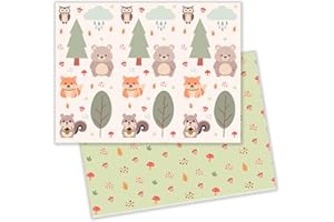 GIODICART Tappetino Gioco per Bambini Pieghevole, 200x150 cm, Spessore 10mm, Motivo Bosco con Animali, Verde