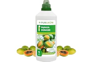 Purgrün® Bio-Papaya-Dünger 1 Liter – Organische Rezeptur – Premium-Flüssigdünger – NPK 4+1+7 – Mit Algenextrakt & Vinasse – Extra Kalium für gesundes Wachstum – Ohne tierische Inhaltsstoffe
