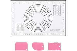 SAEIV backmatte silikon 60x40cm, silikonmatte backen rutschfeste, antihaftbeschichtete teigmatte backunterlage mit messung, ausrollmatte für fondant gebäck pizza,bpa frei(schwarz+3pcs schaber)
