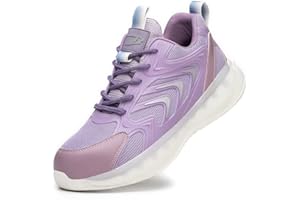 Micoklinlin Schnürsenkel Arbeitsschuhe Damen Leicht Lila Sicherheitsschuhe mit reflektierenden Streifen Safety Shoes for Women Schlag und stichfeste Stahlkappenschuhe
