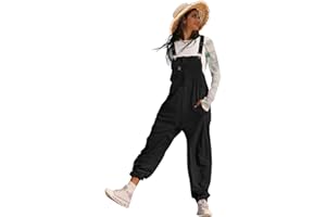 YESNO Women's Casual Corduroy Overalls Adjustable Straps Loose Sleeveless Harem Bib Jumpsuits for Women with Pockets PCLUK