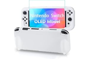 Teyomi Silicone Custodia compatibile con Nintendo Switch OLED modello 2021, Cover Nintendo Switch Oled con protettiva con accessori in vetro temperato, 2 scomparti per carte da gioco (bianco)