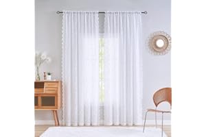 YJ YANJUN White Floral Lace Curtains 90 drop Net Curtain for Doors or patio County Themed Décor 132cm Width x 229cm Drop (52"x 90")