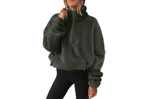 Joligiao Sweatshirt Femme Polaire 1/4 Zippé Pull Manches Longues Femme Hiver Pulls Chaud Sweat-Shirt avec Poche Streetwear Sport Tops Élégant Casual Pullover Automne Hiver