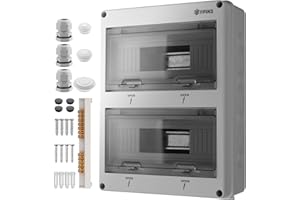 EYPINS Coffret Électrique 24 Modules Boîtier Électrique Extérieur Étanche IP65 avec Terminaux et Rails Intégrés ABS de Surface en Plastique avec Porte Transparente pour Extérieur/Intérieur