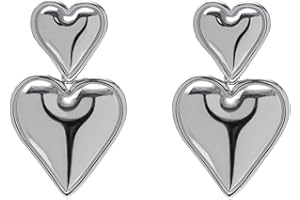 SIXDUTON Boucles D'oreilles Cœur, Boucles D'oreilles Hypoallergéniques Femmes, Boucles D'oreilles Pendentif Double Cœur en Forme Acier Inoxydable