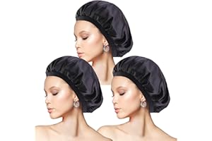 ‎PAEFIU 3 Stück Seidenhaube zum Schlafen, Schlafhaube Seide Verstellbare Satin Haarhaube Atmungsaktive Haarhaube für die Nacht Weiche Silk Bonnet Schlafmütze für Damen und Mädchen (Schwarz)