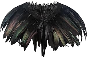 keland Damski szal z piórami naturalnymi piórami na Halloween, czarne ponczo z kołnierzem, czarny, jeden rozmiar