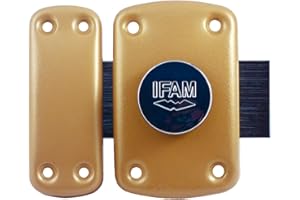 IFAM Cerradura de Sobreponer B6, Cerrojo Giratorio, Perno Antirrobo para Puerta, Pestillo Deslizante, Palanca 110mm, 2 vueltas, 6 Pitones, 3 Llaves de Seguridad, Ideal Puerta Interior, Color Latón